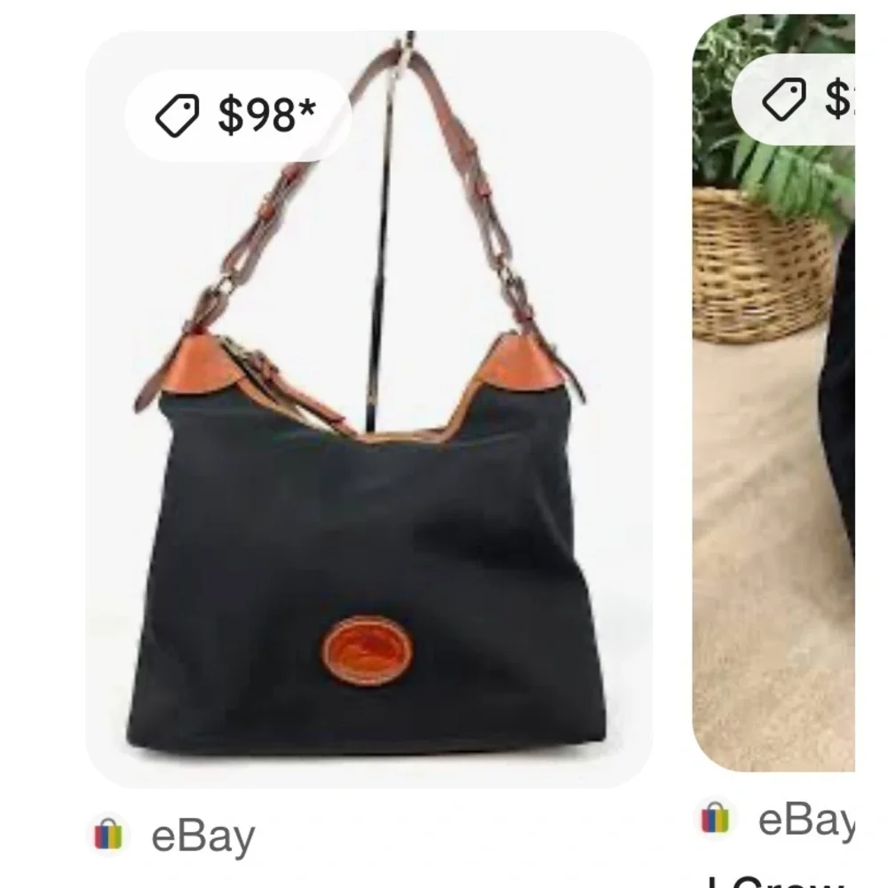 Dooney & Bourke Denim & Tan Leather Shoulder Bag Classic Vintage Designer